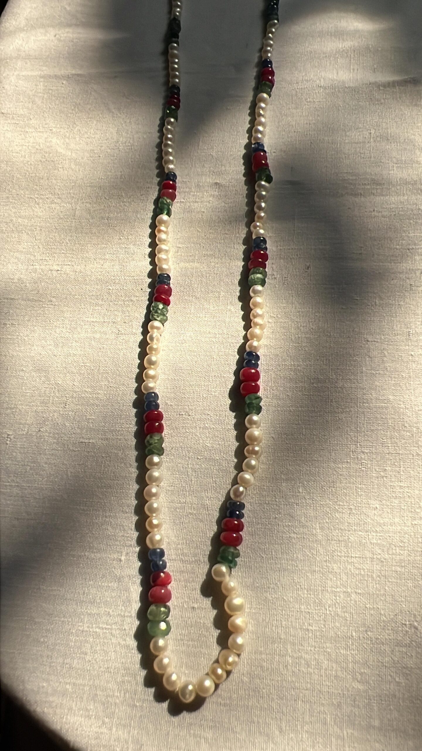 Regal Ruby, Sapphire, and Pearl Triple-Accent Necklace